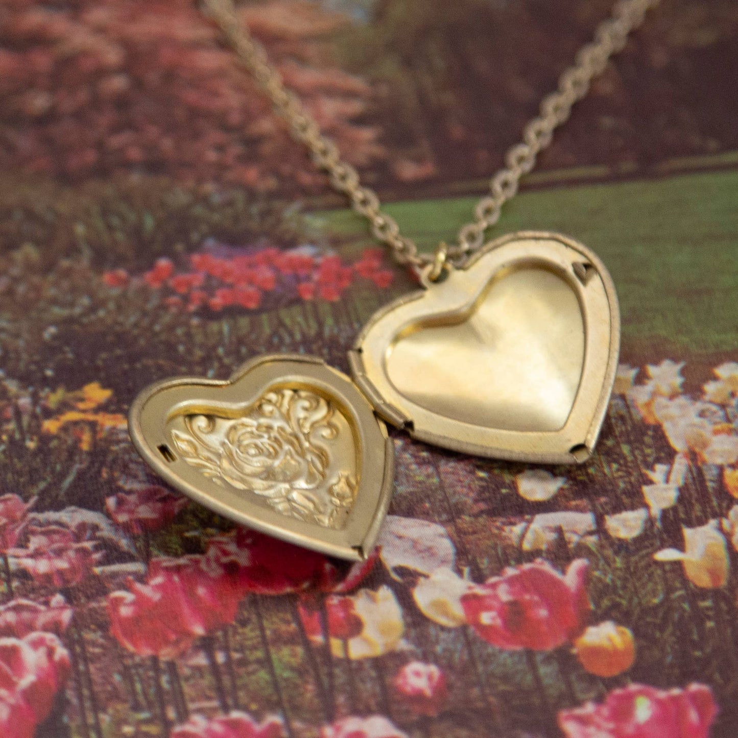 Vintage Rose Heart Locket Necklace