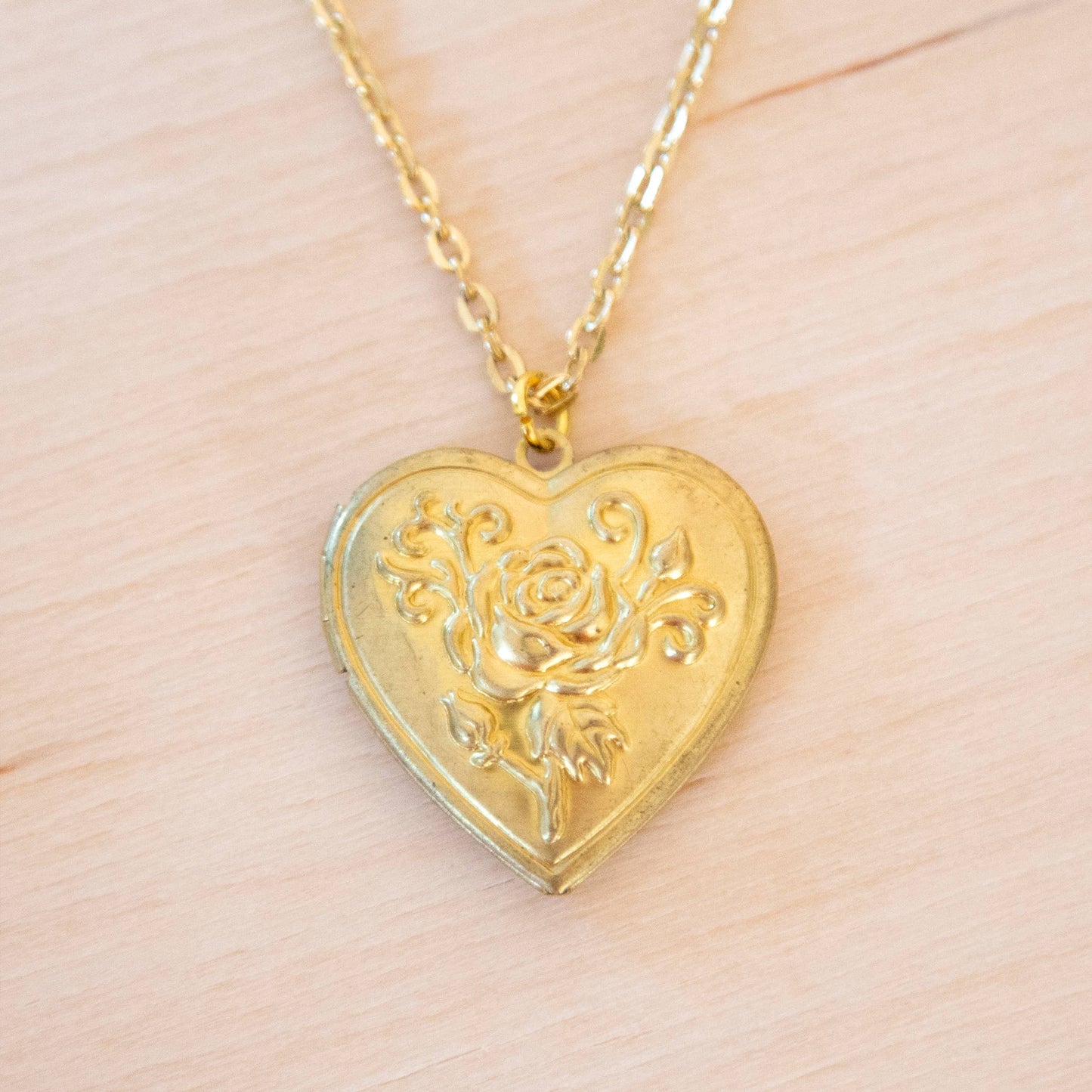 Vintage Rose Heart Locket Necklace