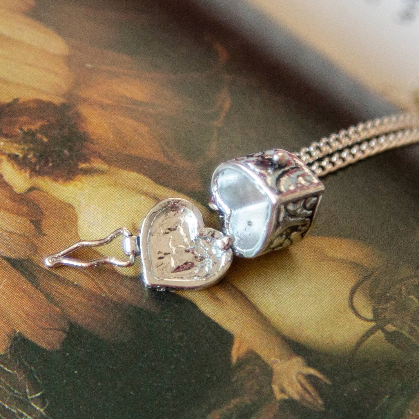 Vintage Silver Heart Box Locket Necklace