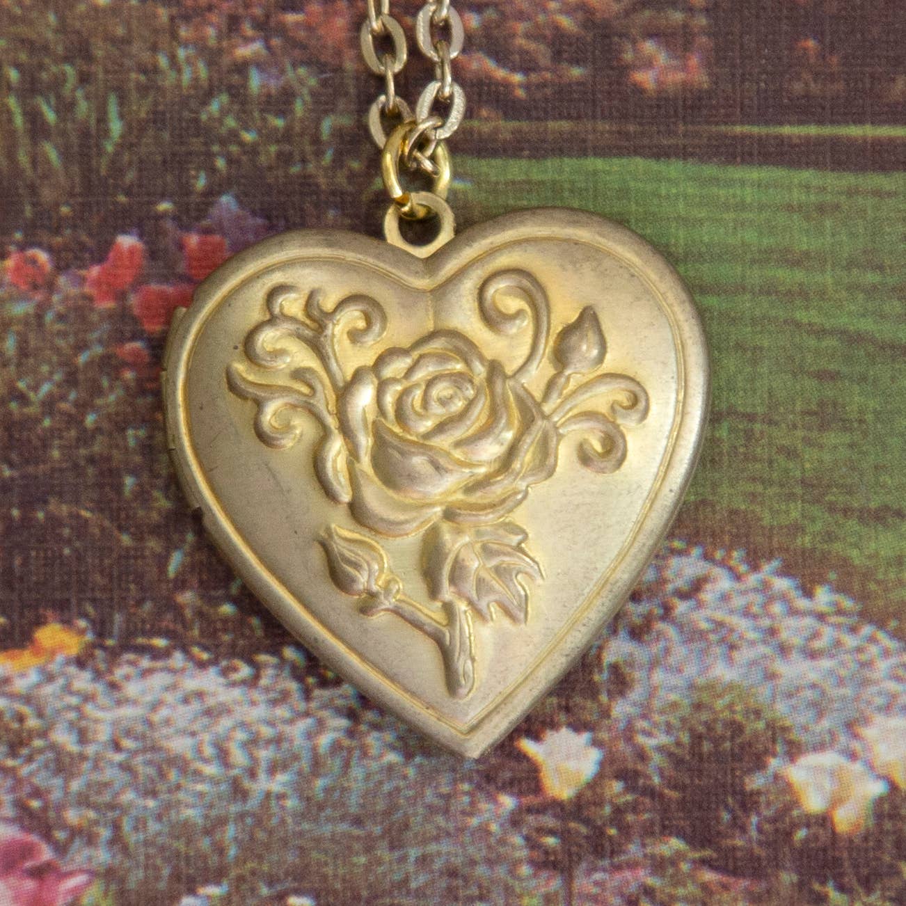 Vintage Rose Heart Locket Necklace