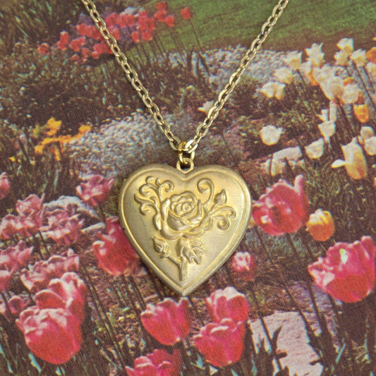 Vintage Rose Heart Locket Necklace